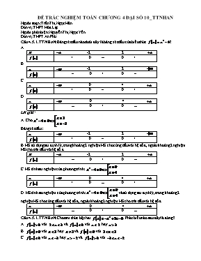 Đề trắc nghiệm toán chương 4 - Môn Đại số 10